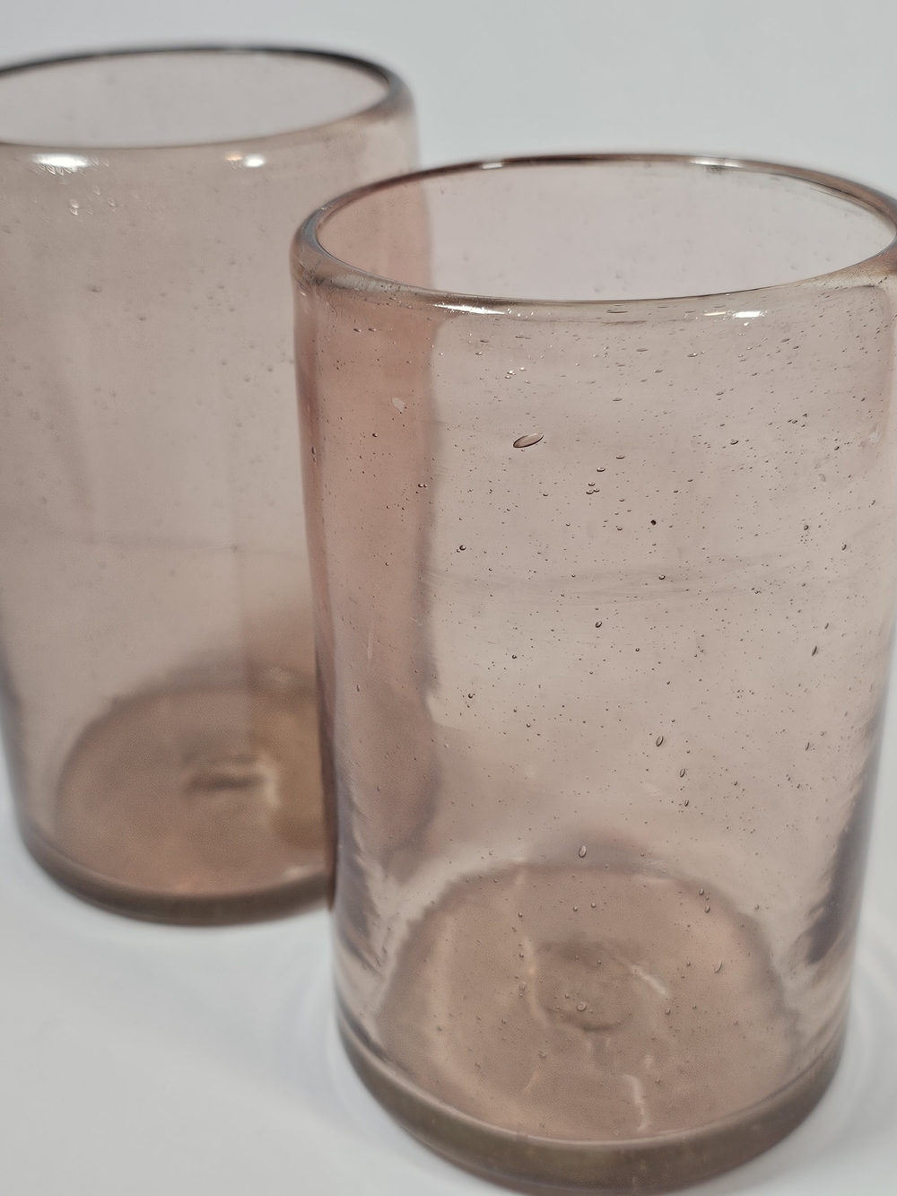Set of 2 Handblown Pink Seeded Glass Tumbler Glasses Highball Art Deco Boho